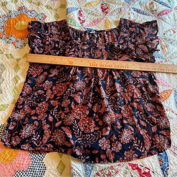 Old Navy Blue Coral Paisley Floral Flutter Ruffle Sleeve Boho Blouse Sz XS - Picture 10 of 10